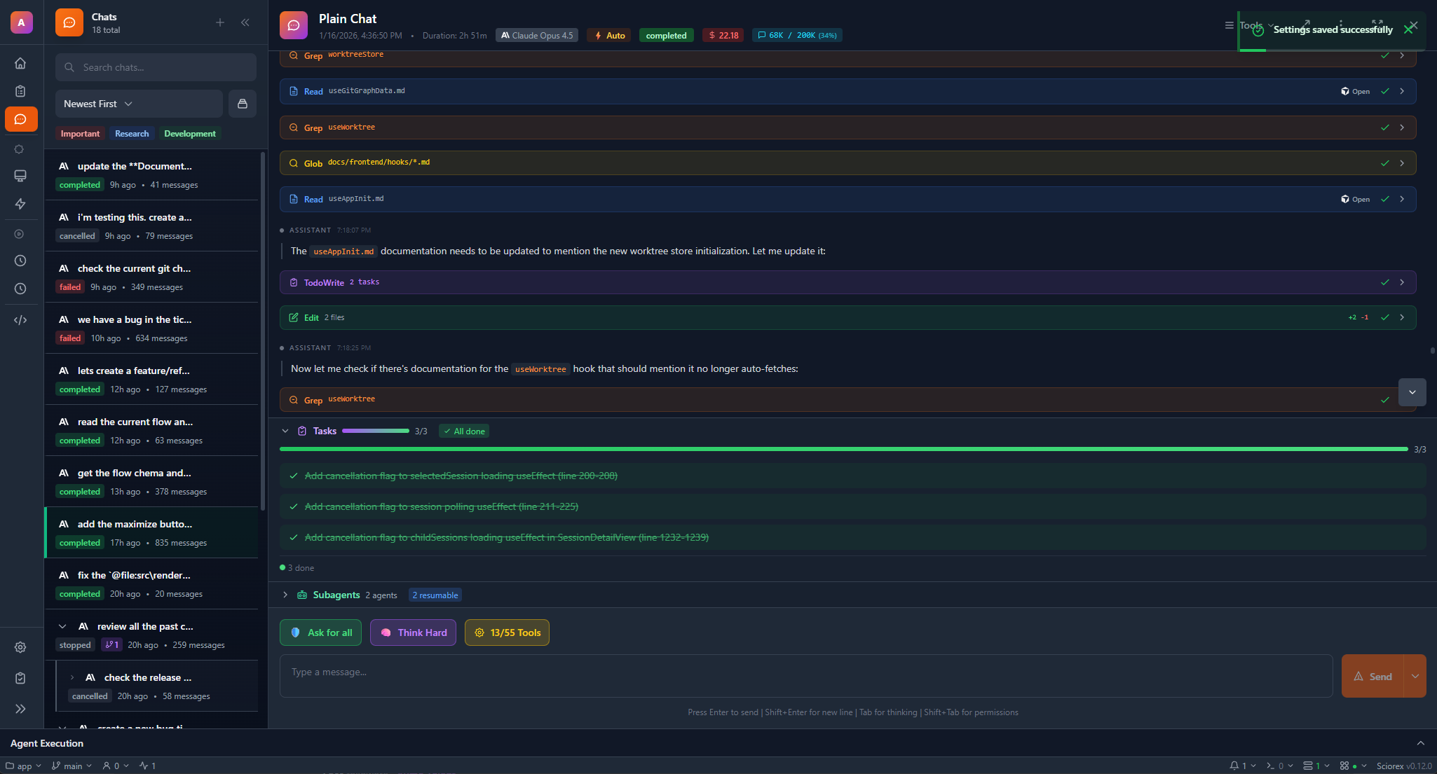 Sciorex Architecture — Chat view with AI provider integration
